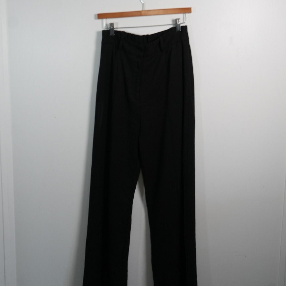 WAYF Wide Leg Trousers Women M Black High Rise Elastic Waist Office Professional